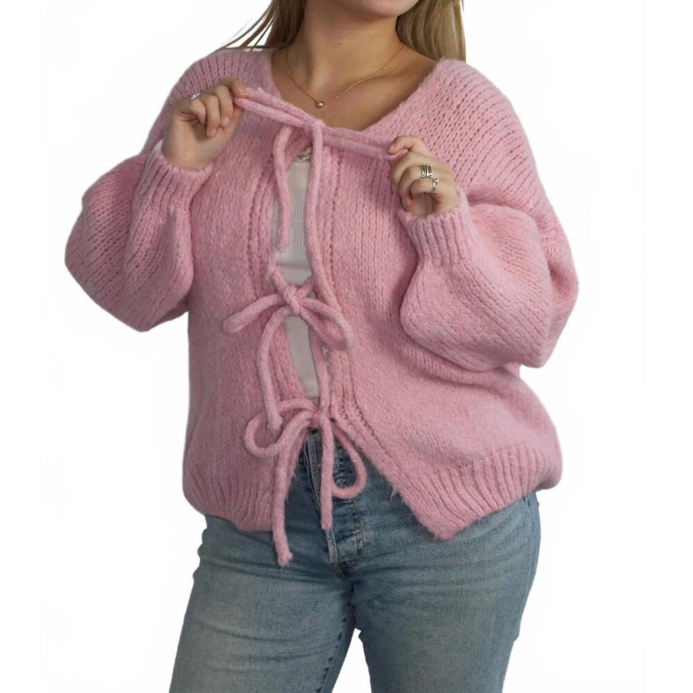 NEW ESTEE BROWN wool tie cardigan in pink